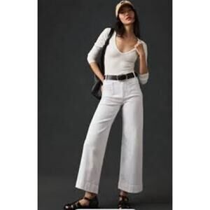 Anthropologie Pilcro Skipper Jeans White Wide Leg Cropped High Rise Women 30
